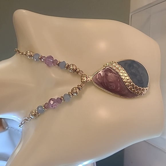 Kenneth Cole necklace with purple, blue, and silver color beads - Picture 1 of 9